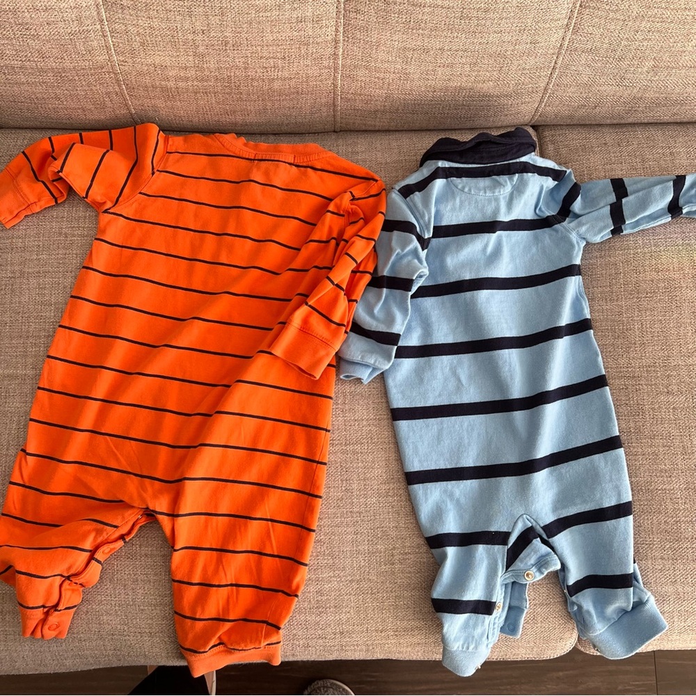 Ralph Lauren 2-pack Orange and Blue Striped Baby Rompers boys 6 and 18 months - Picture 7 of 12